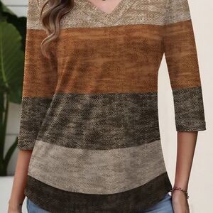 Elegant Multicolor Striped Women's Long Sleeve Top